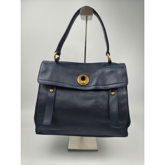 Pre-owned Yves Saint Laurent Calfskin Canvas Medium Muse Two Navy - Picture 2 of 10